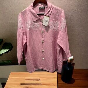 Bob Mackey wearable art linen 1X pink new with tags‎ top